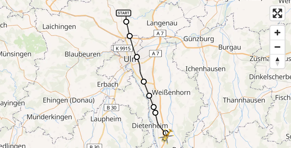 Flugroute Rettungshubschrauber Westerstetten - Altenstadt, 22 August 2026, 10:34