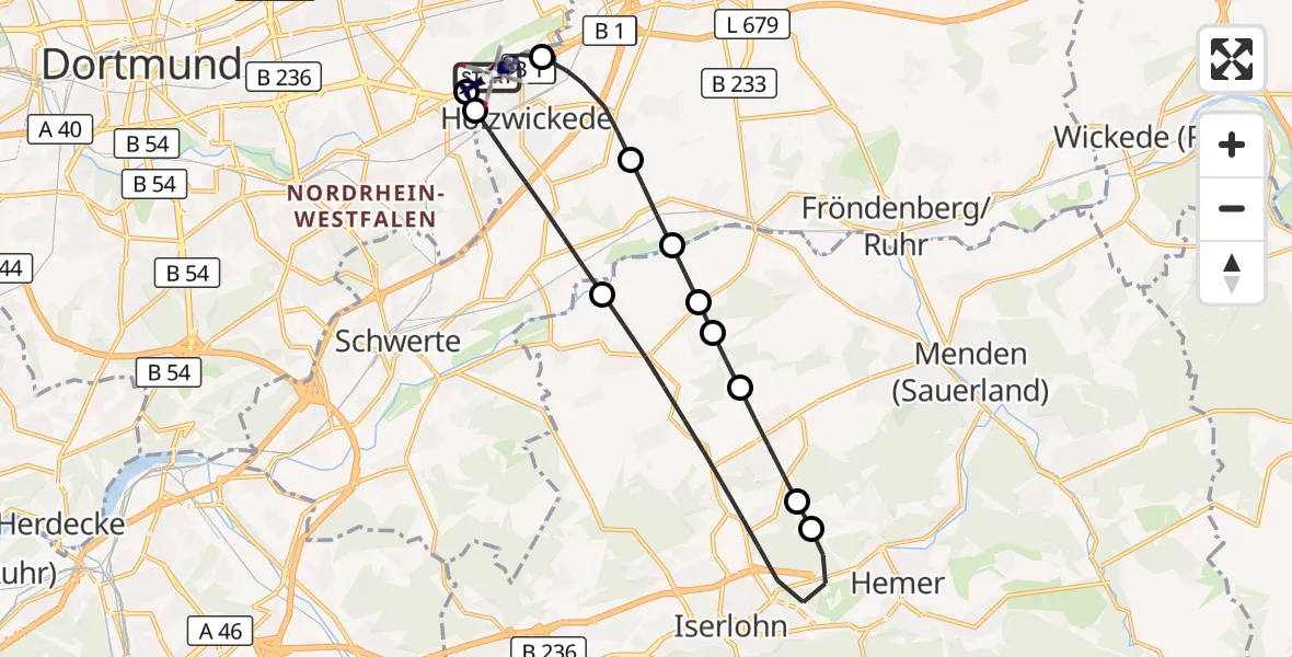 Flugroute Polizeihubschrauber Dortmund Flughafen - Dortmund Flughafen, 22 August 2026, 10:34