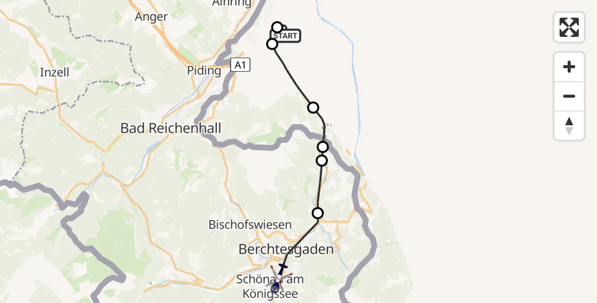 Flugroute Polizeihubschrauber Salzburg Airport - Schönau a.Königssee, 22 August 2026, 10:41