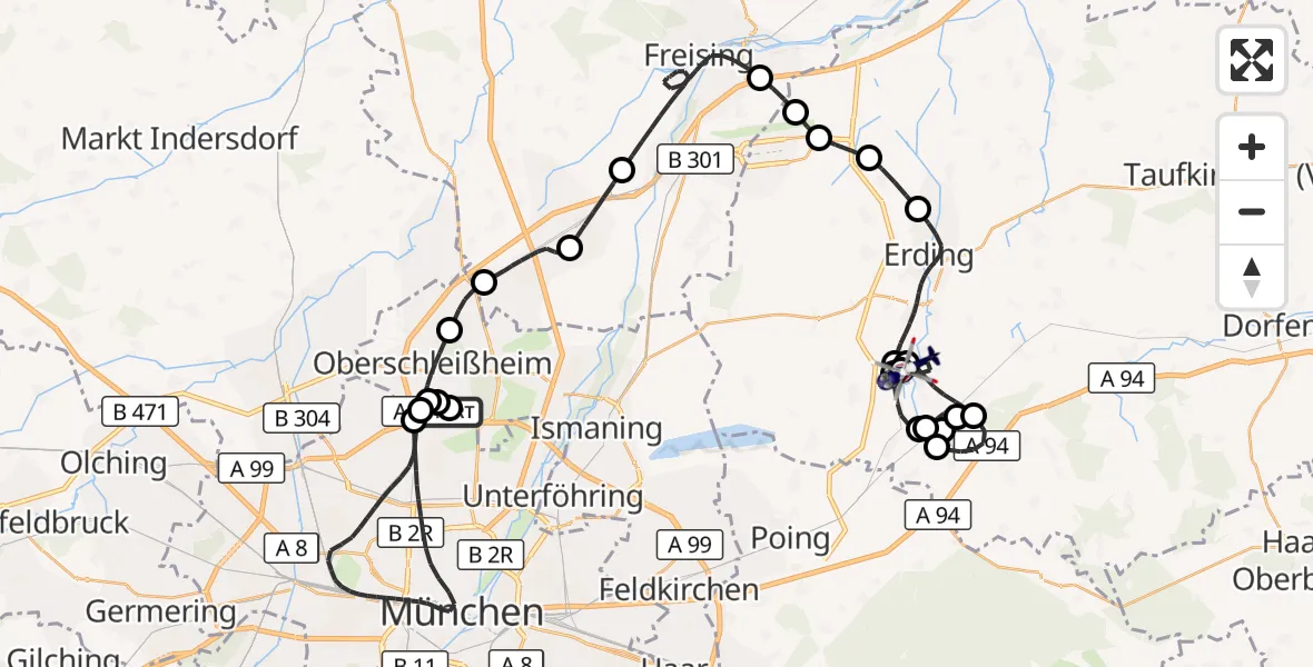 Flugroute Polizeihubschrauber Oberschleißheim - Wörth, 22 August 2026, 10:43