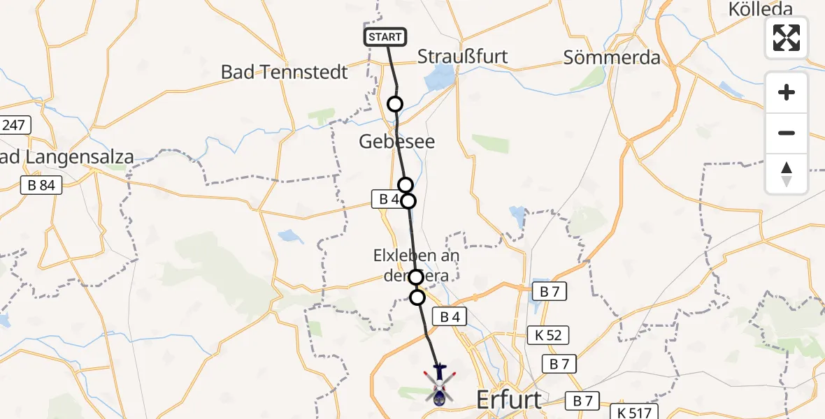 Flugroute Polizeihubschrauber Schwerstedt - Erfurt-Weimar Flughafen, 22 August 2026, 10:46