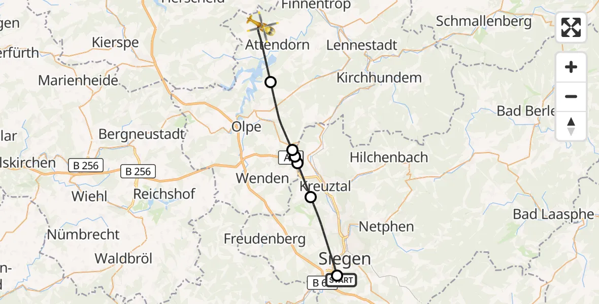 Flugroute Rettungshubschrauber Evangelisches Jung-Stilling Hospital - Attendorn, 22 August 2026, 10:57
