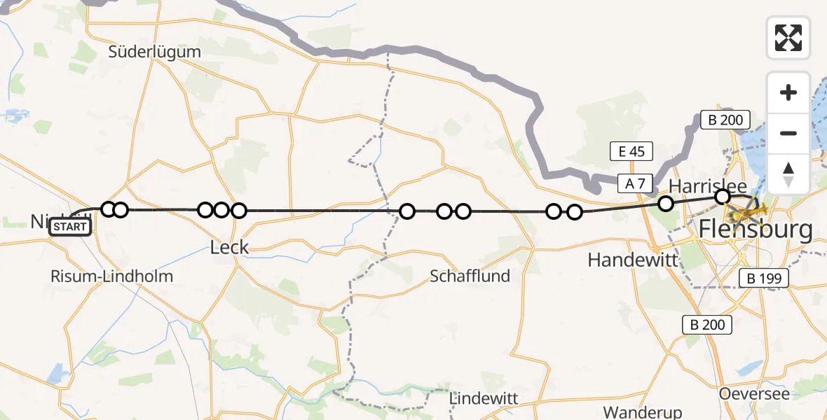 Flugroute Ambulanzhubschrauber Niebüll - Flensburg, 22 August 2026, 11:02