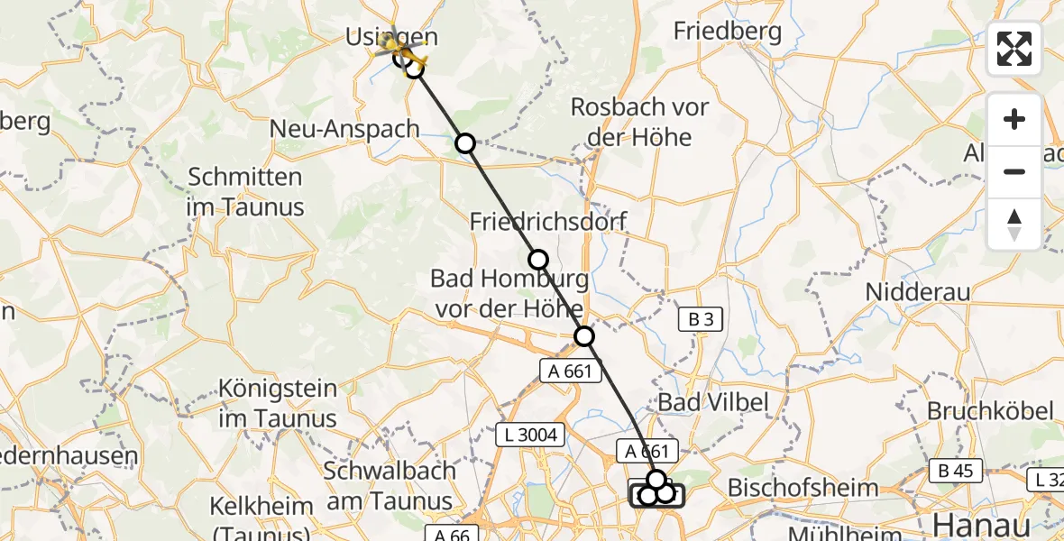 Flugroute Rettungshubschrauber Frankfurt am Main Accident Hospital Roof - Usingen, 22 August 2026, 11:09