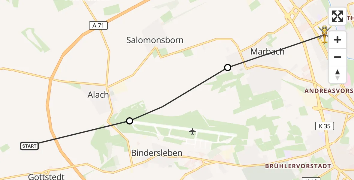 Flugroute Rettungshubschrauber Erfurt - Erfurt, 22 August 2026, 11:13