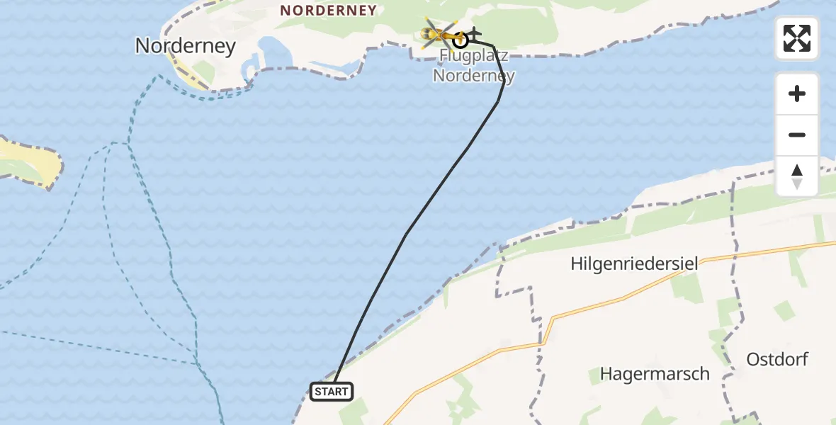 Flugroute Ambulanzhubschrauber Noordzee - Norderney Flughafen, 22 August 2026, 11:25