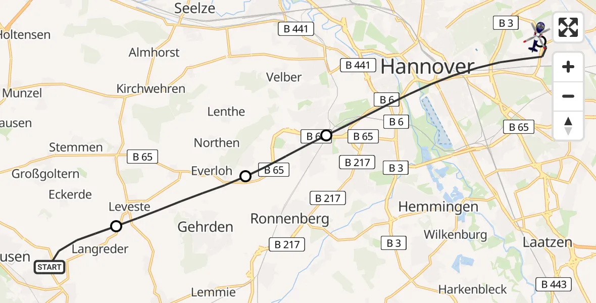 Flugroute Polizeihubschrauber Barsinghausen - Hannover Luftrettung Hubschrauberlandeplatz (Christoph 4), 22 August 2026, 11:36