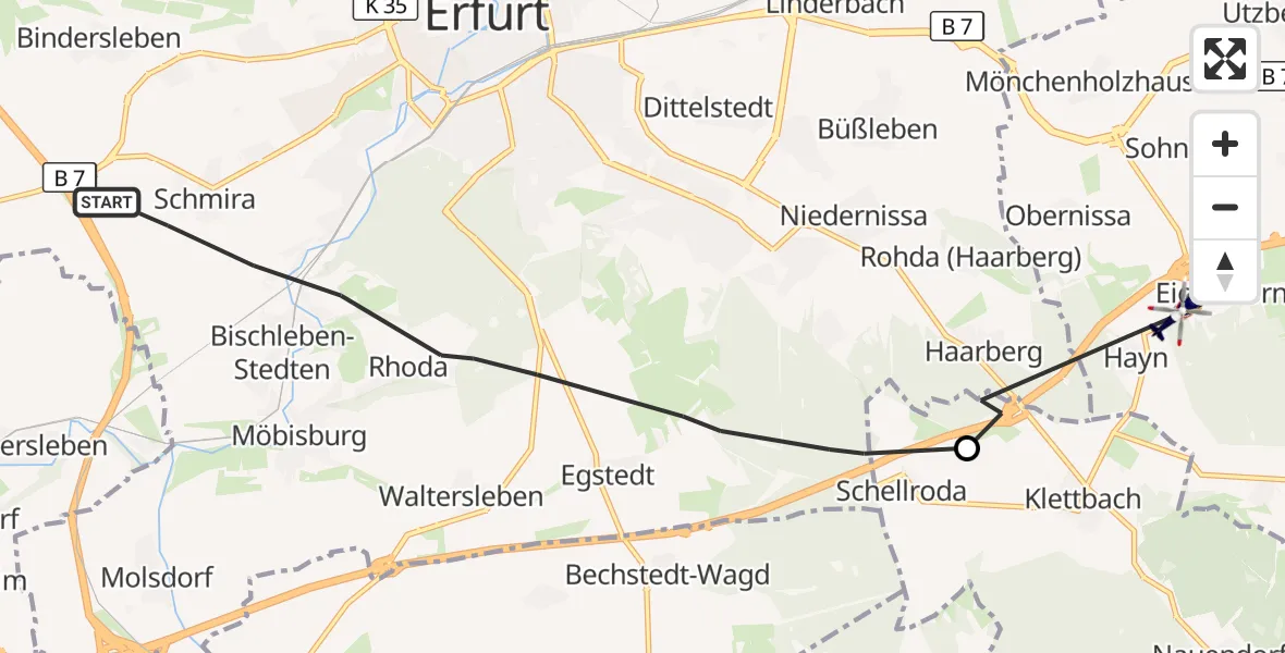 Flugroute Polizeihubschrauber Erfurt - Grammetal, 22 August 2026, 11:36