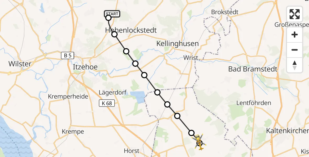 Flugroute Rettungshubschrauber Itzehoe Hungriger Wolf Flugplatz - Barmstedt, 22 August 2026, 11:39