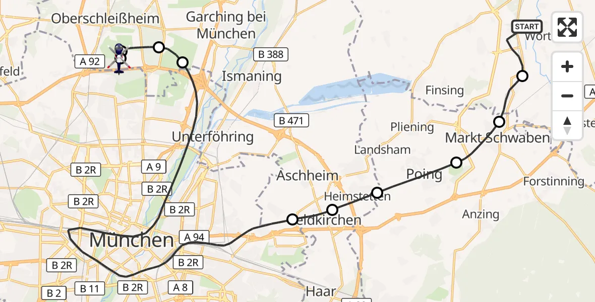 Flugroute Polizeihubschrauber Wörth - Oberschleißheim, 22 August 2026, 11:40