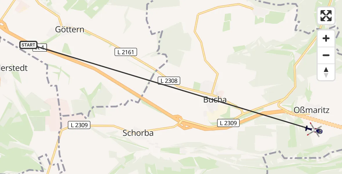 Flugroute Polizeihubschrauber Magdala - Bucha, 22 August 2026, 11:53