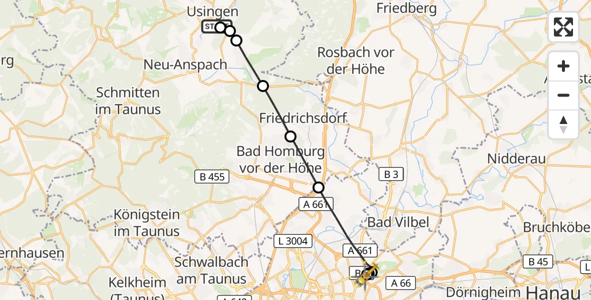 Flugroute Rettungshubschrauber Usingen - Frankfurt am Main Accident Hospital Roof, 22 August 2026, 11:54