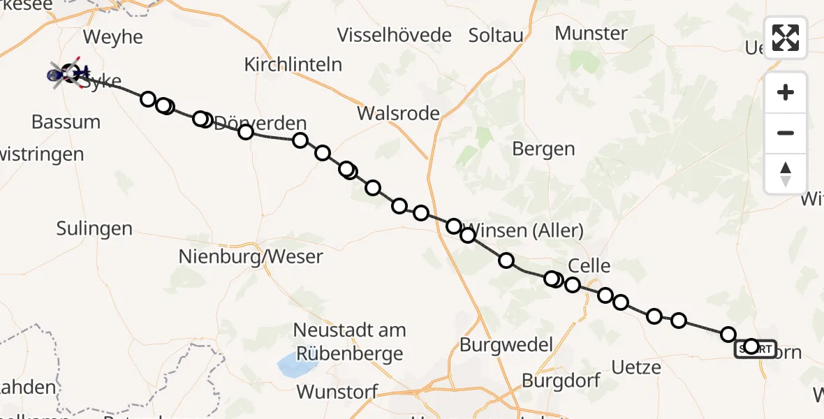 Flugroute Polizeihubschrauber Gifhorn Bundespolizei Hubschrauberlandeplatz - Bassum, 22 August 2026, 12:04