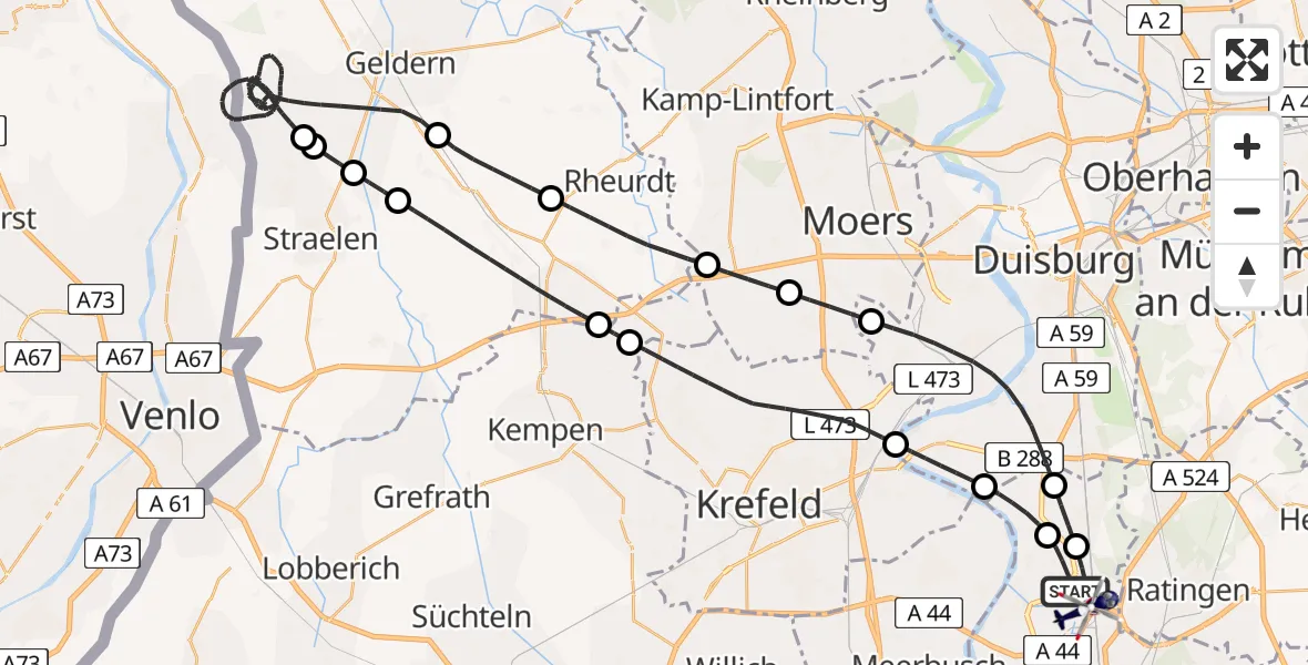 Flugroute Polizeihubschrauber Düsseldorf Flughafen - Düsseldorf Flughafen, 22 August 2026, 12:06