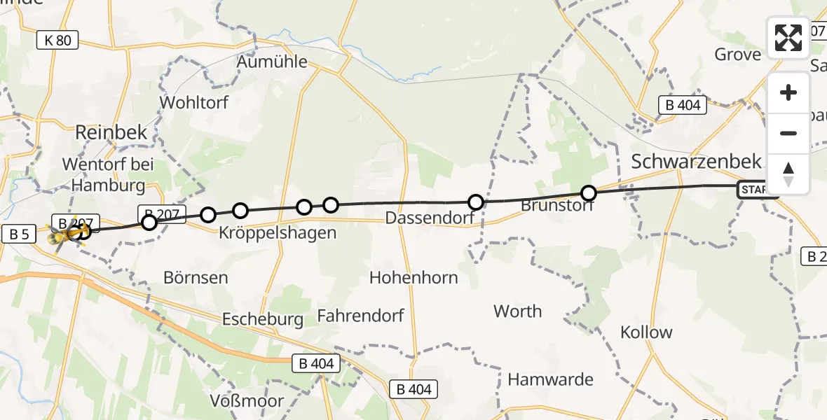 Flugroute Rettungshubschrauber Schwarzenbek - Bethesda Hospital, 22 August 2026, 12:16
