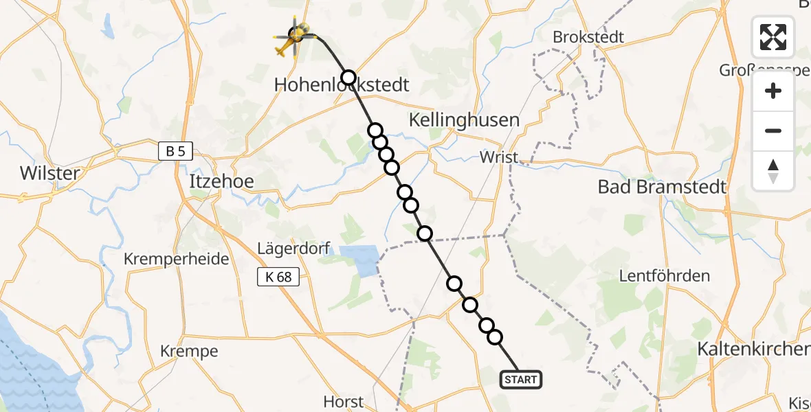 Flugroute Rettungshubschrauber Lutzhorn - Itzehoe Hungriger Wolf Flugplatz, 22 August 2026, 12:19