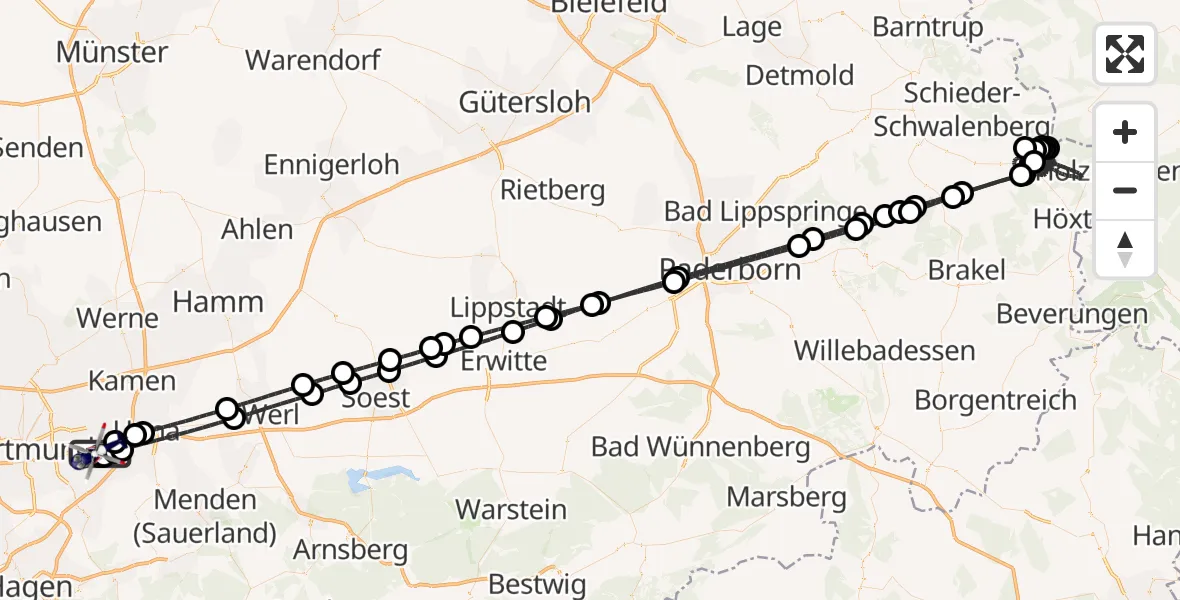 Flugroute Polizeihubschrauber Dortmund Flughafen - Dortmund Flughafen, 22 August 2026, 12:20