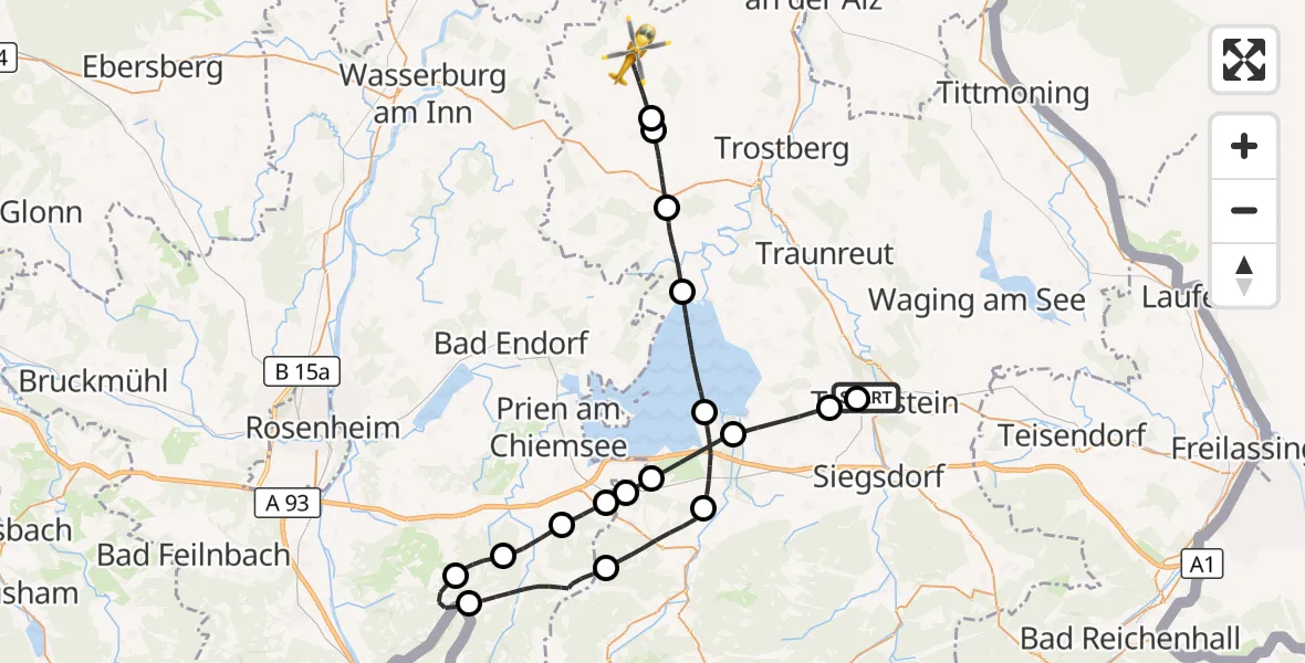 Flugroute Rettungshubschrauber Traunstein Hospital - Schnaitsee, 22 August 2026, 12:21