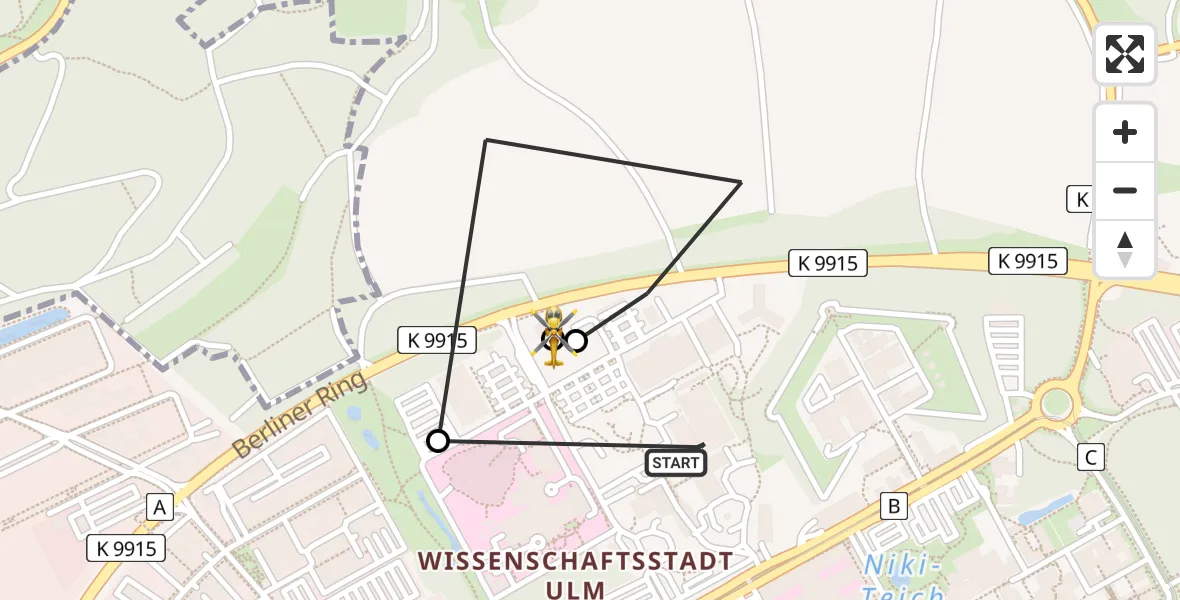 Flugroute Rettungshubschrauber Ulm Military Hospital Emergency - ADAC Air Rescue Station Ulm (Christoph 22), 22 August 2026, 12:23