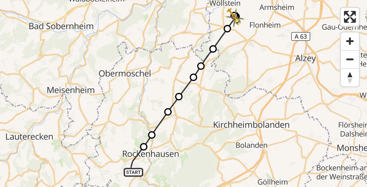 Flugroute Rettungshubschrauber Rockenhausen - Siefersheim, 22 August 2026, 12:25