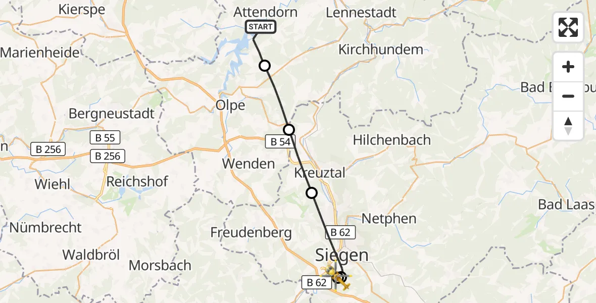Flugroute Rettungshubschrauber Attendorn - Evangelisches Jung-Stilling Hospital, 22 August 2026, 12:28
