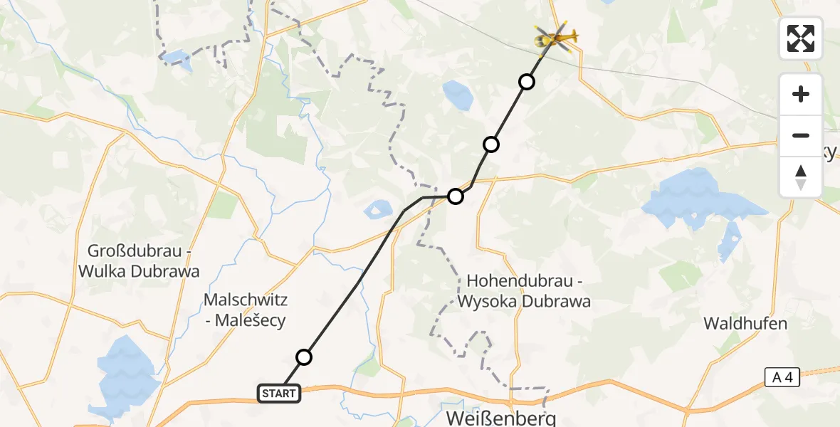 Flugroute Rettungshubschrauber Kubschütz - Kreba-Neudorf, 22 August 2026, 12:32