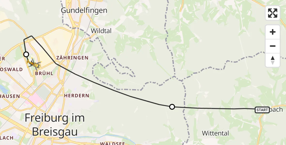 Flugroute Ambulanzhubschrauber Stegen - Freiburg im Breisgau Flugplatz, 22 August 2026, 12:33