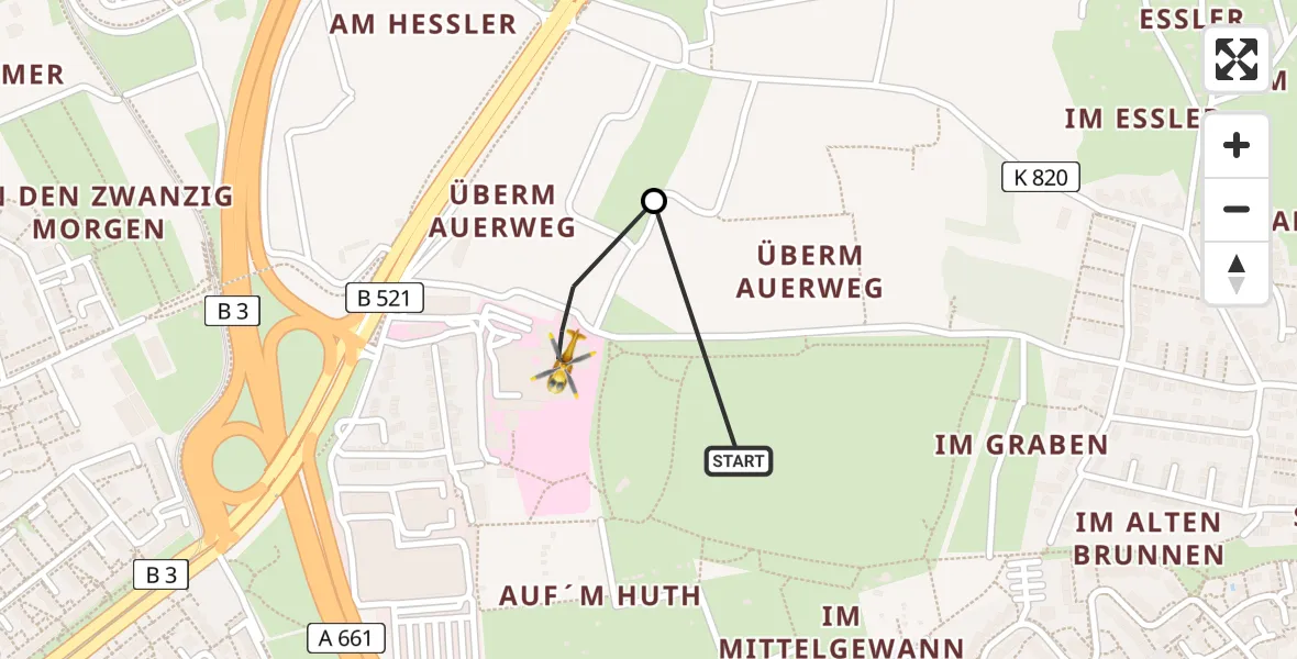 Flugroute Rettungshubschrauber Frankfurt am Main Accident Hospital Ground - Frankfurt am Main Accident Hospital Roof Helipad (CHX2), 22 August 2026, 12:37