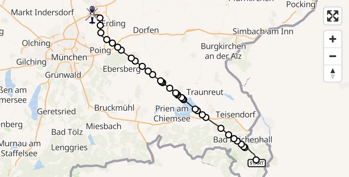 Flugroute Polizeihubschrauber Schönau a.Königssee - München Flughafen, 22 August 2026, 12:39