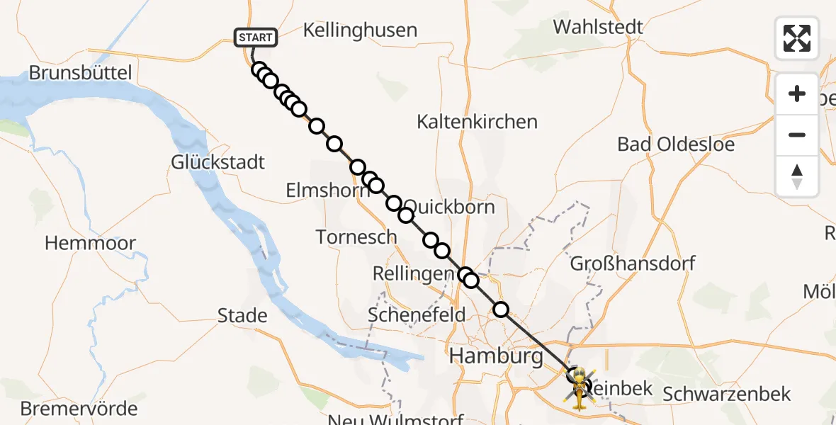 Flugroute Ambulanzhubschrauber Itzehoe - Christoph Hansa ADAC Hubschrauberlandeplatz, 22 August 2026, 12:46
