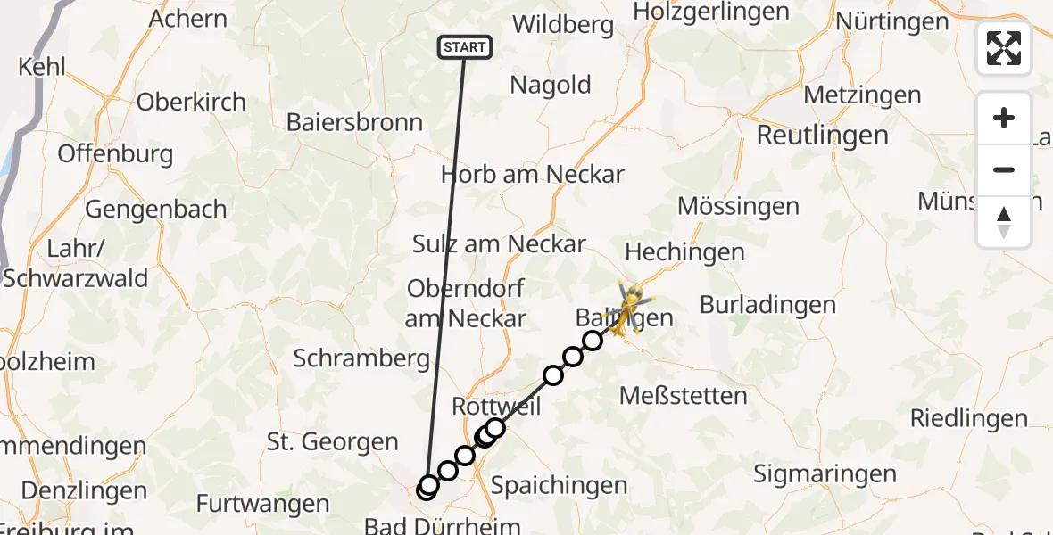 Flugroute Ambulanzhubschrauber Altensteig - Balingen, 22 August 2026, 12:54