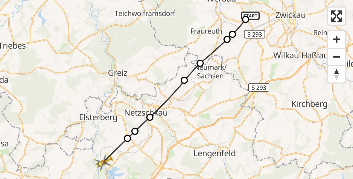 Flugroute Rettungshubschrauber ADAC Air Rescue Station Zwickau Hubschrauberlandeplatz - Pöhl, 22 August 2026, 12:55