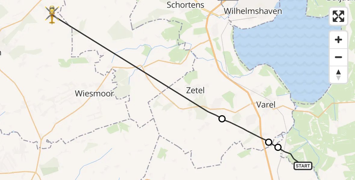 Flugroute Rettungshubschrauber Jade - Aurich, 22 August 2026, 13:10
