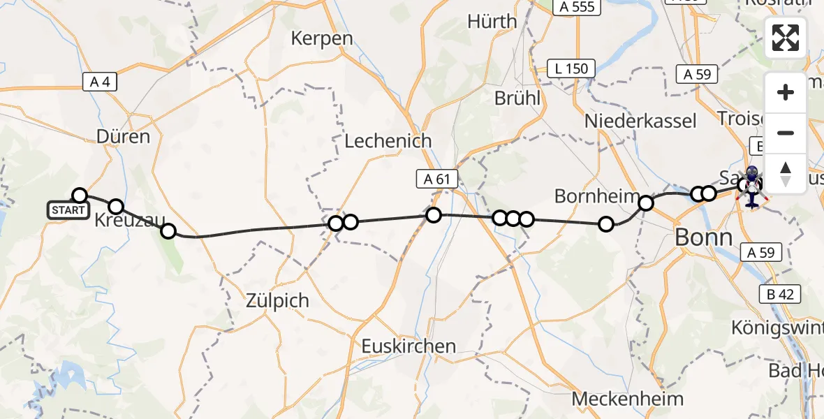 Flugroute Polizeihubschrauber Hürtgenwald - Sankt Augustin, 22 August 2026, 13:12