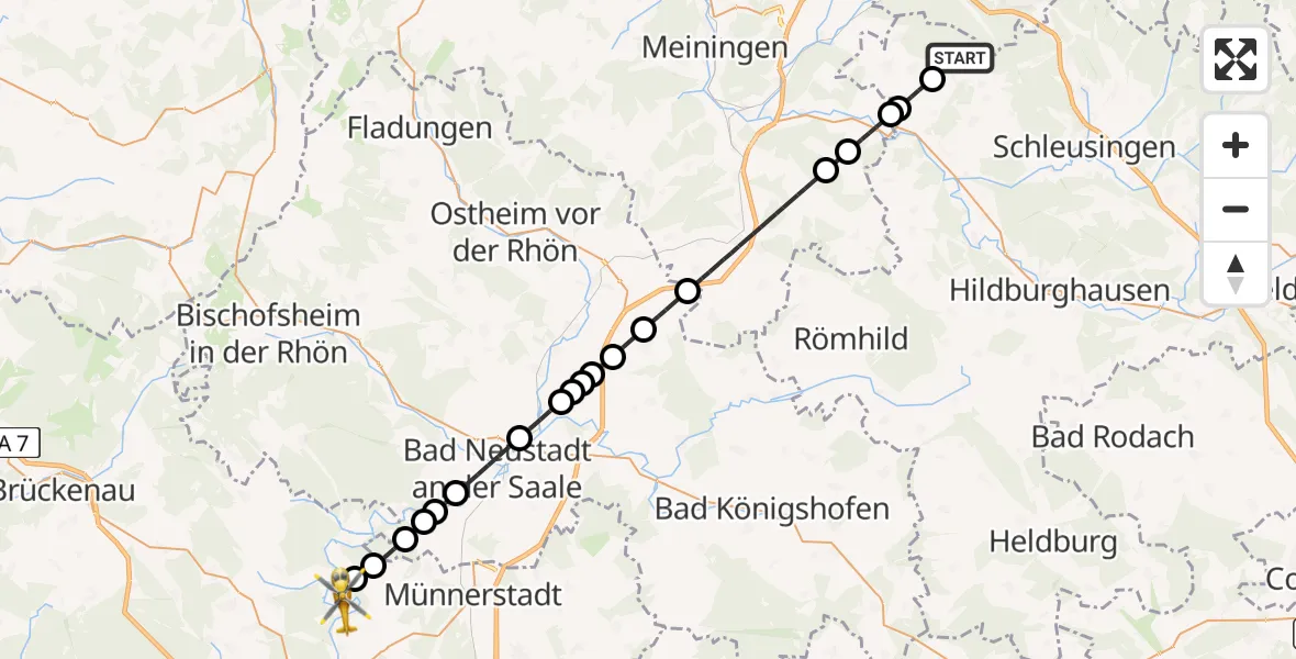 Flugroute Rettungshubschrauber Grub - Bad Bocklet, 22 August 2026, 13:19