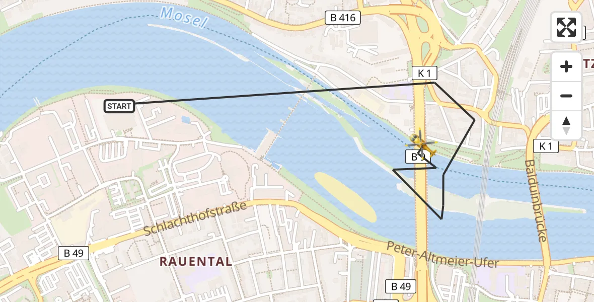 Flugroute Rettungshubschrauber Koblenz - Koblenz, 22 August 2026, 13:22