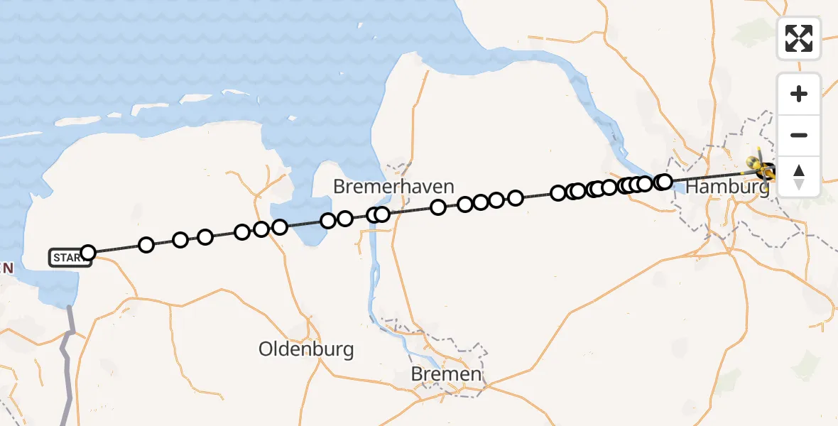 Flugroute Rettungshubschrauber Emden - Wilhelmstift Catholic Children's Hospital, 22 August 2026, 13:25
