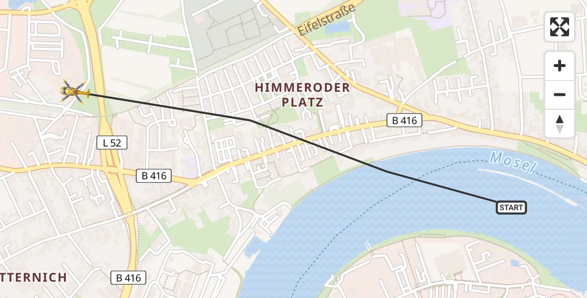 Flugroute Rettungshubschrauber Koblenz - Koblenz, 22 August 2026, 13:27
