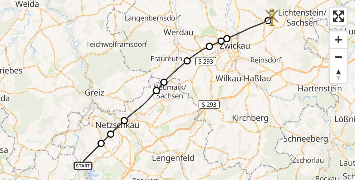 Flugroute Rettungshubschrauber Pöhl - Mülsen, 22 August 2026, 13:30