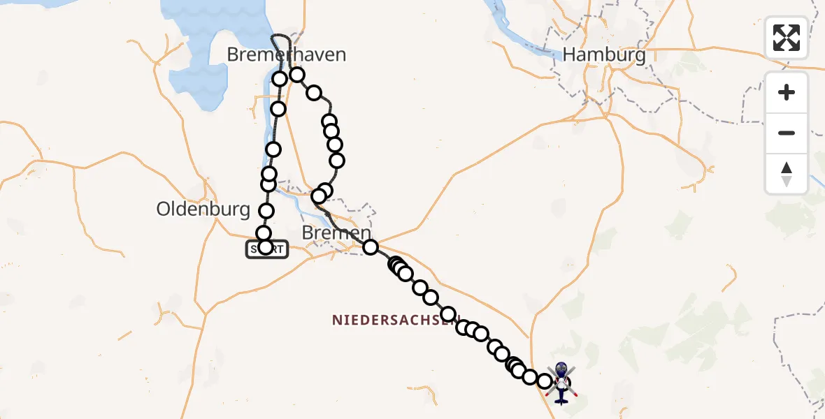 Flugroute Polizeihubschrauber Ganderkesee Atlas Flugplatz - Wietze, 22 August 2026, 13:33