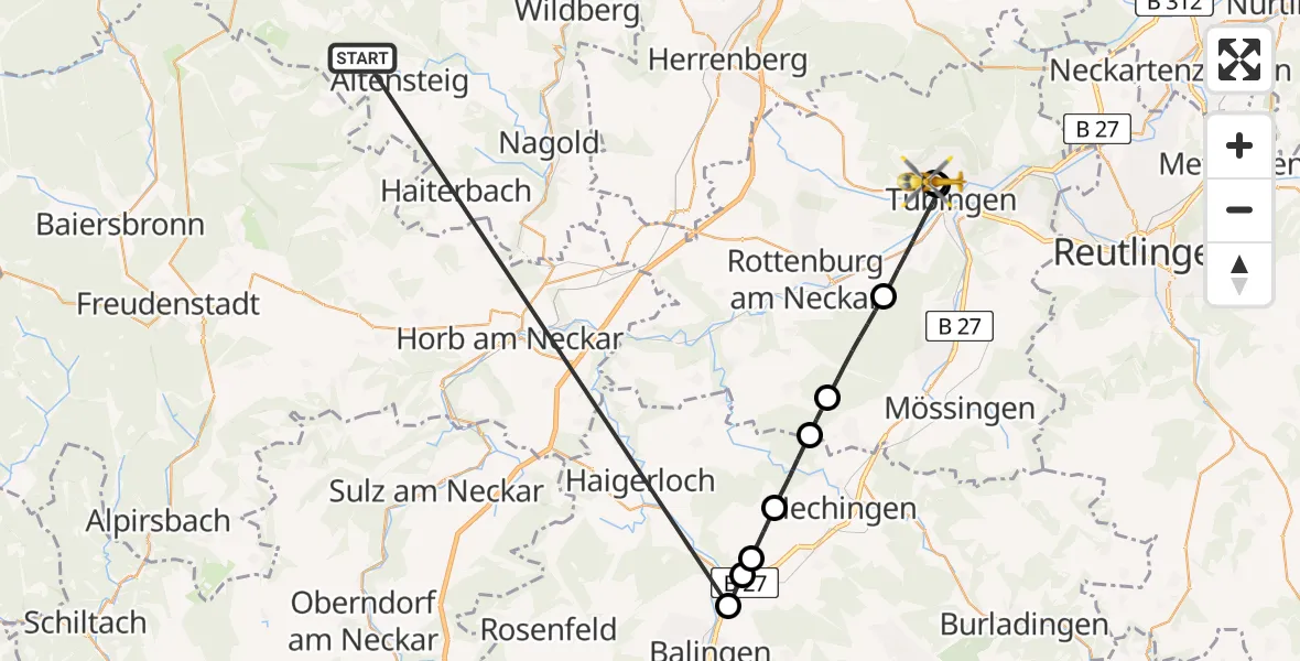 Flugroute Ambulanzhubschrauber Altensteig - Tübingen University Hospital, 22 August 2026, 13:36
