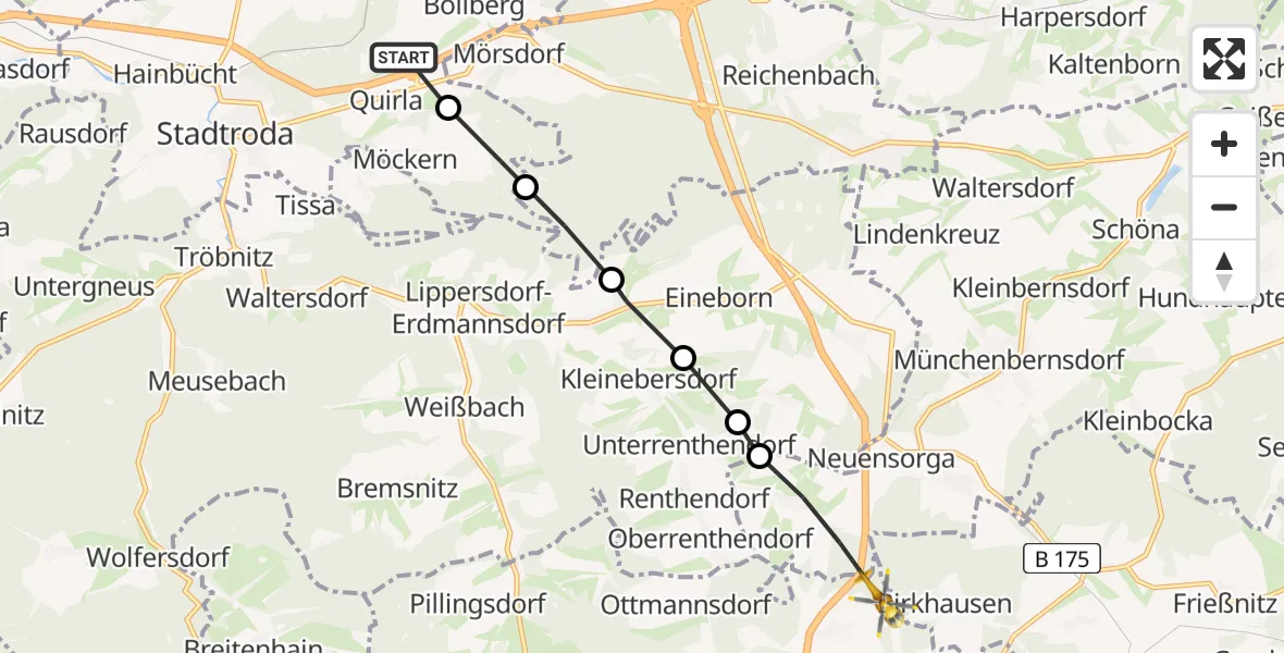 Flugroute Rettungshubschrauber Stadtroda - Geroda, 22 August 2026, 13:44