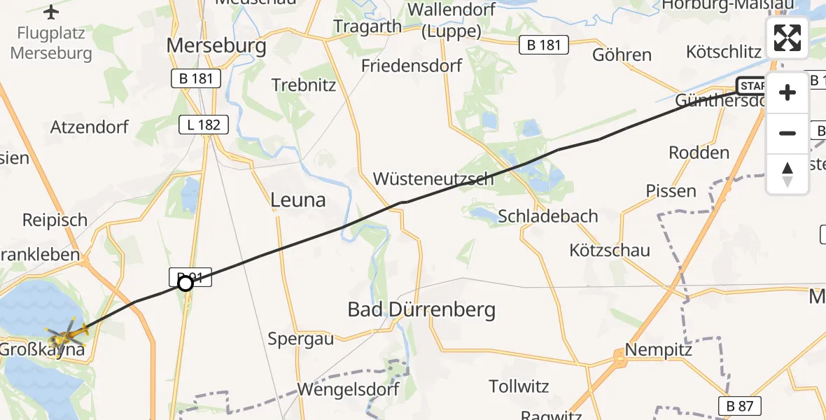 Flugroute Rettungshubschrauber Leuna - Braunsbedra, 22 August 2026, 13:53