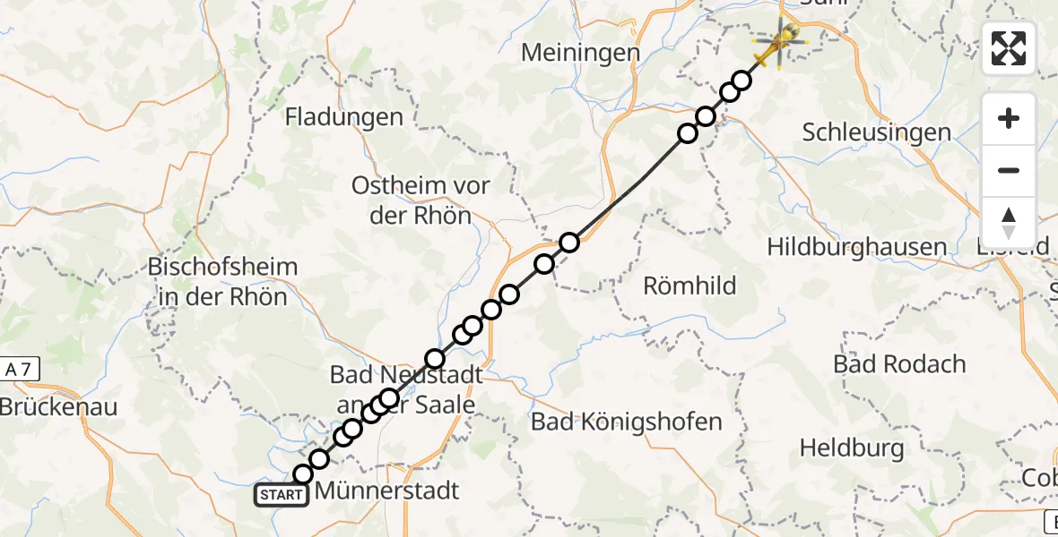 Flugroute Rettungshubschrauber Bad Bocklet - Oberstadt, 22 August 2026, 14:04