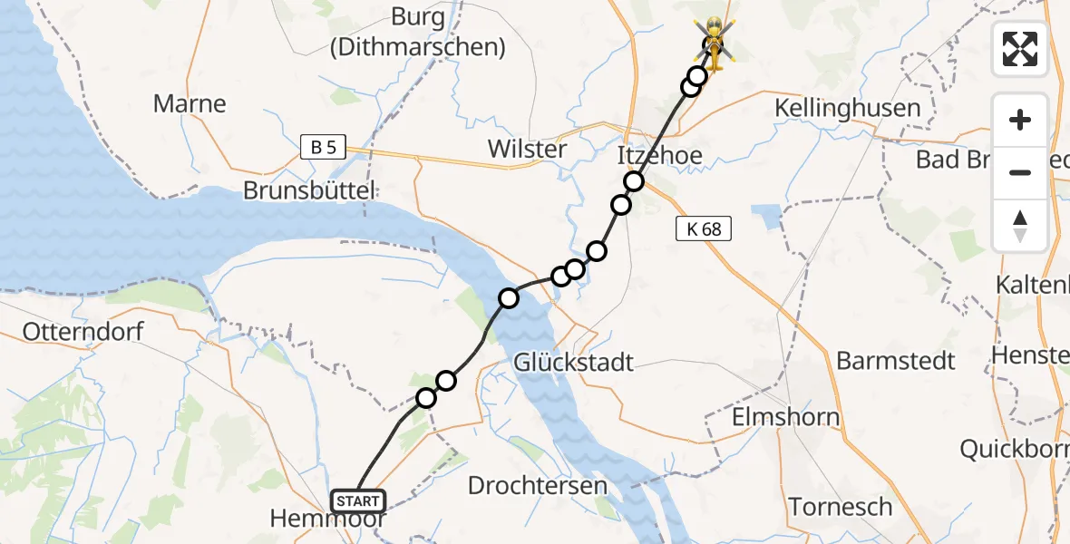 Flugroute Rettungshubschrauber Osten - Itzehoe Hungriger Wolf Flugplatz, 22 August 2026, 14:06