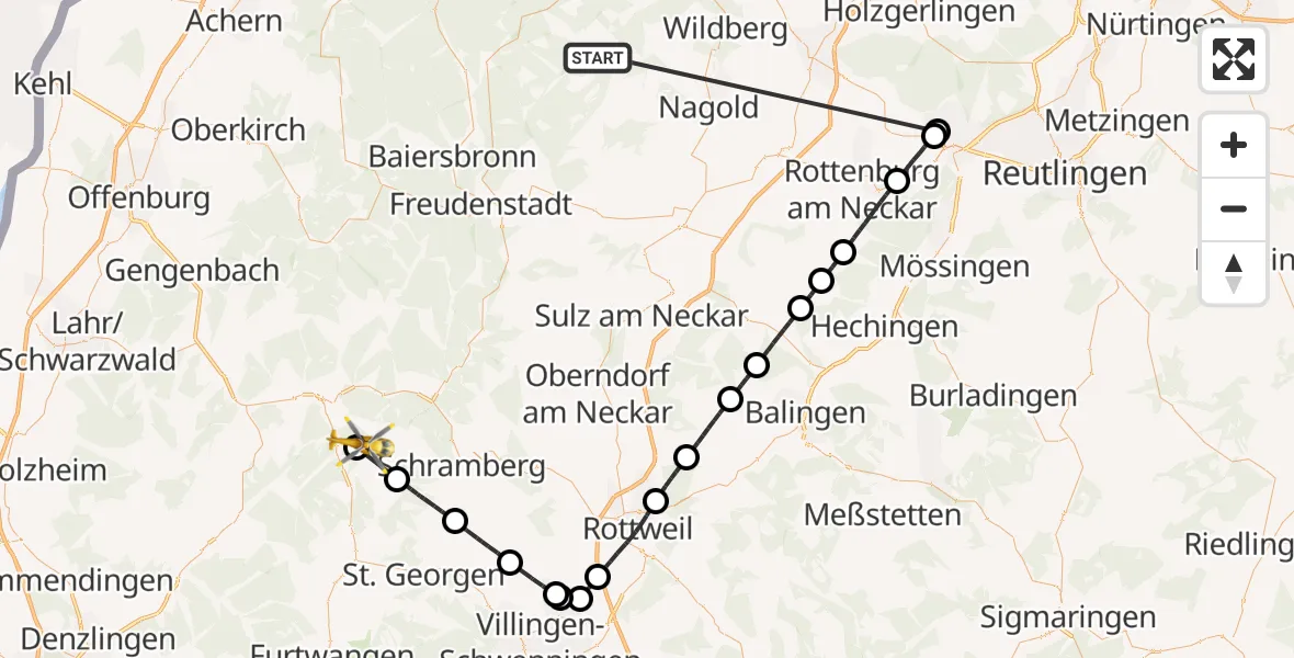 Flugroute Ambulanzhubschrauber Altensteig - Wolfach, 22 August 2026, 14:16