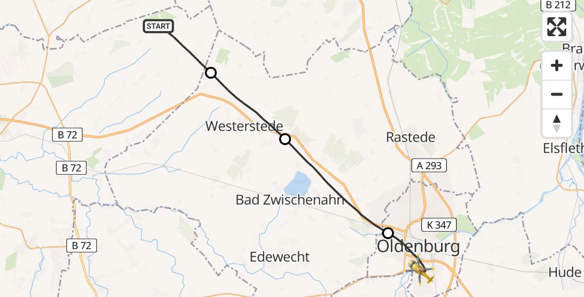 Flugroute Rettungshubschrauber Uplengen - Oldenburg (Oldb), 22 August 2026, 14:19