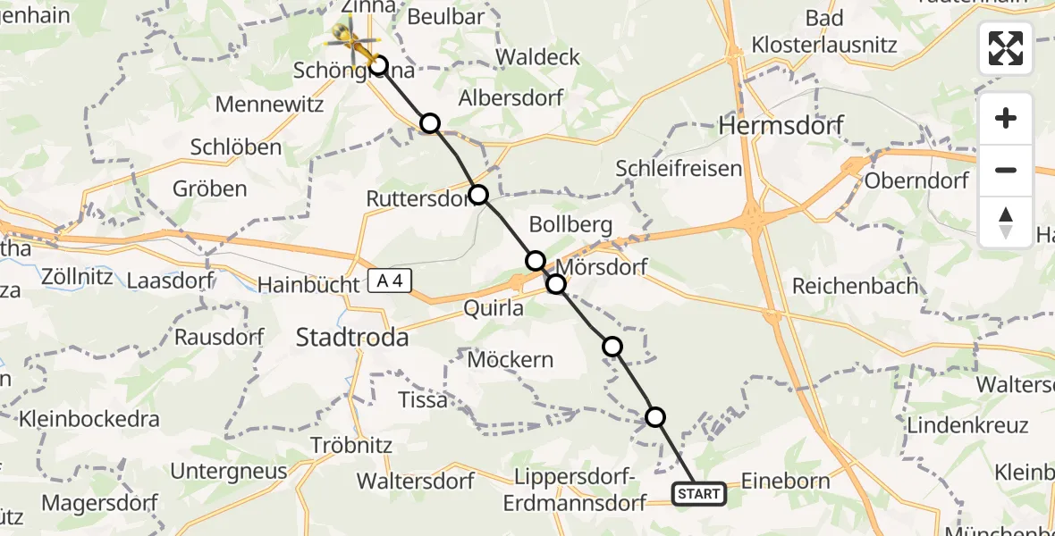 Flugroute Rettungshubschrauber Ottendorf - Schöngleina, 22 August 2026, 14:19