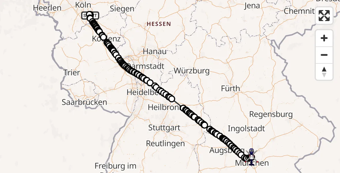 Flugroute Polizeihubschrauber Sankt Augustin - Oberschleißheim, 22 August 2026, 14:20