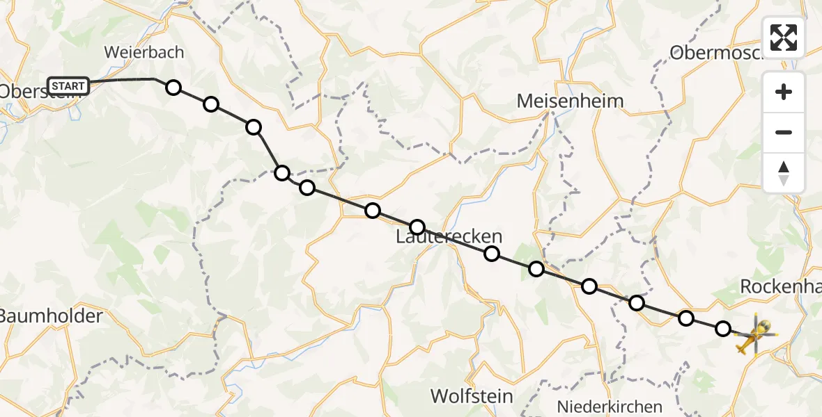 Flugroute Rettungshubschrauber Idar-Oberstein - Rockenhausen, 22 August 2026, 14:20